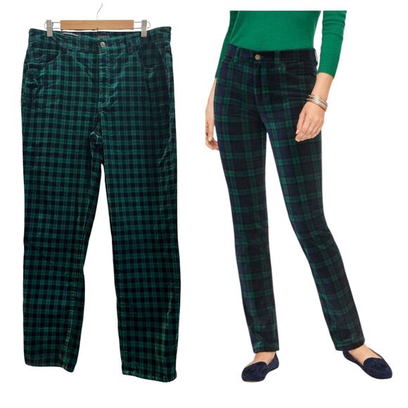 Talbots Size 14 Green Holiday Plaid Velveteen Straight Leg Pant 30 Inch Inseam - Picture 2 of 14